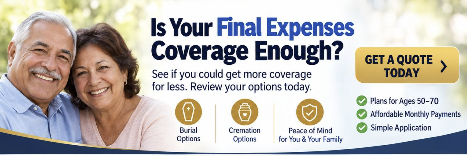 Final expense banner ad asking if your final expense coverage is enough, with a Get a Quote Today button and a smiling senior couple