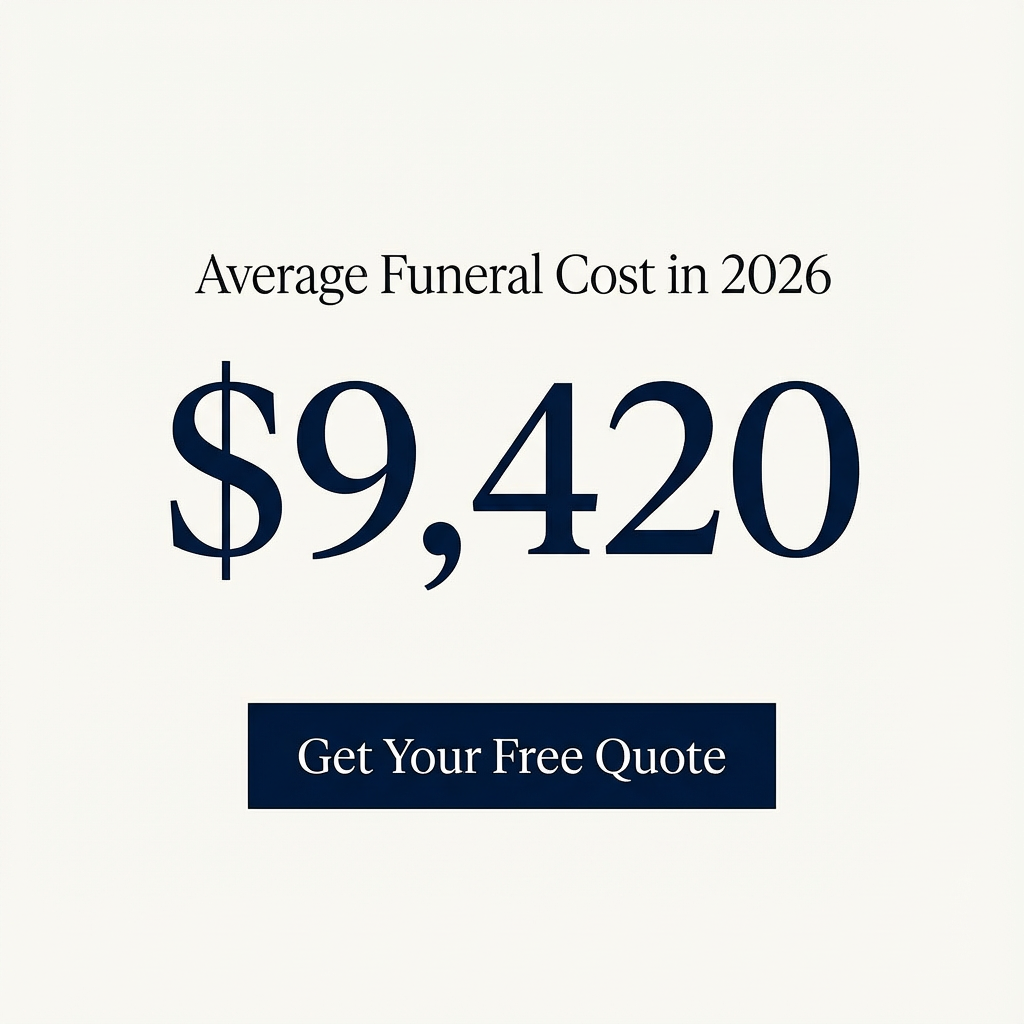 Minimal final expense ad creative showing the average 2026 funeral cost of $9,420 with a Get Your Free Quote button