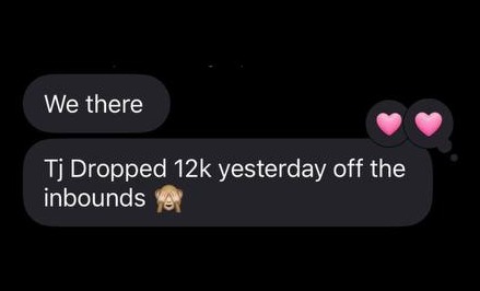 Agent text-message screenshot: Tj Dropped 12k yesterday off the inbounds 🙈