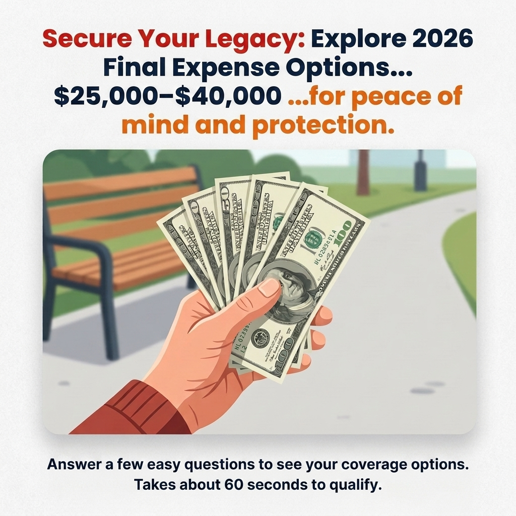 Final expense insurance ad creative showing a hand holding cash on a park path