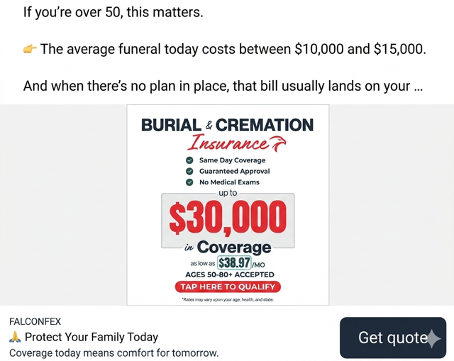 Falcon FEX Meta ad — Burial & Cremation Insurance
